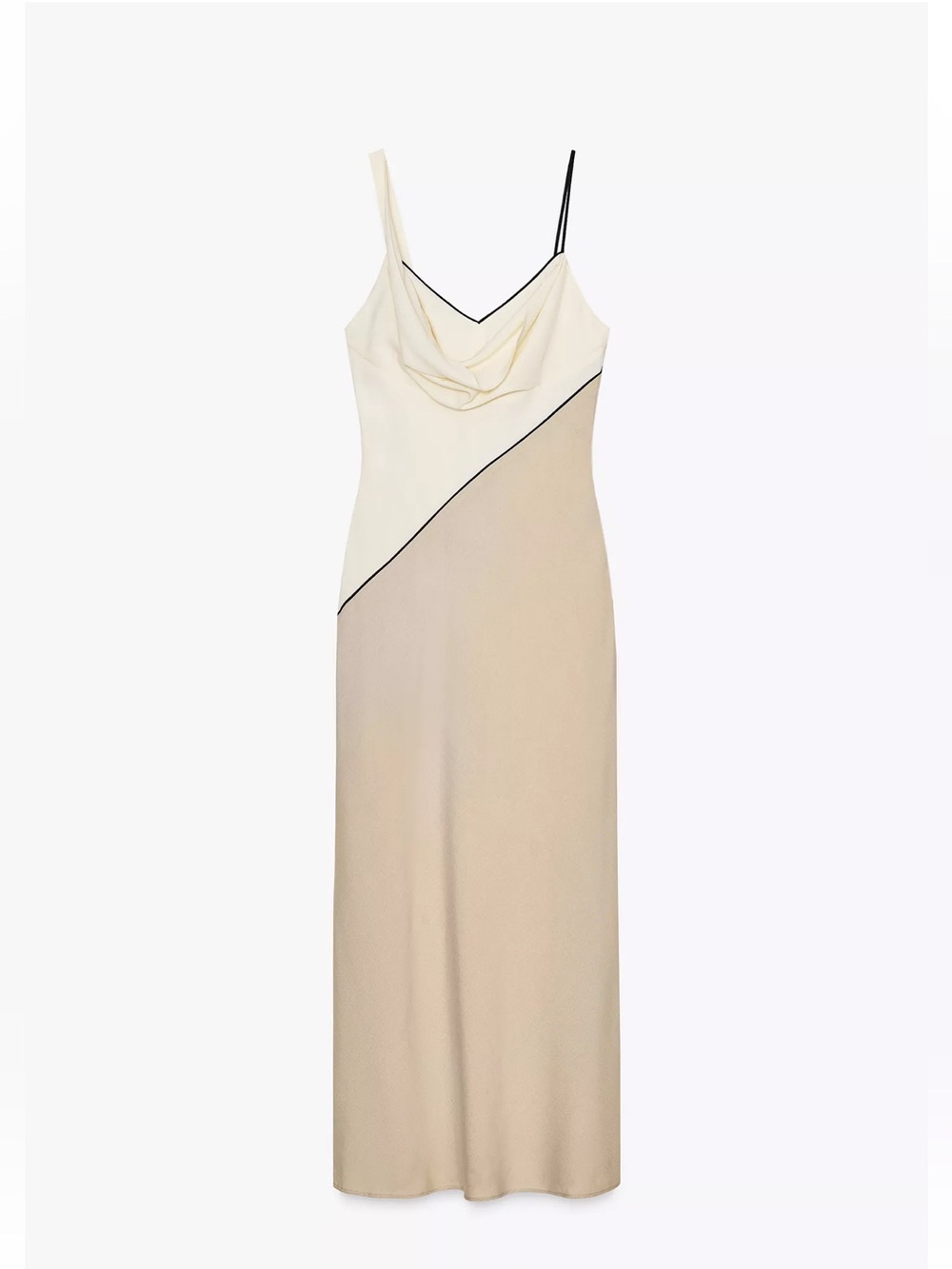 Zara Cream and Beige Slip Maxi Dress with Black Trim (Two-Tone)